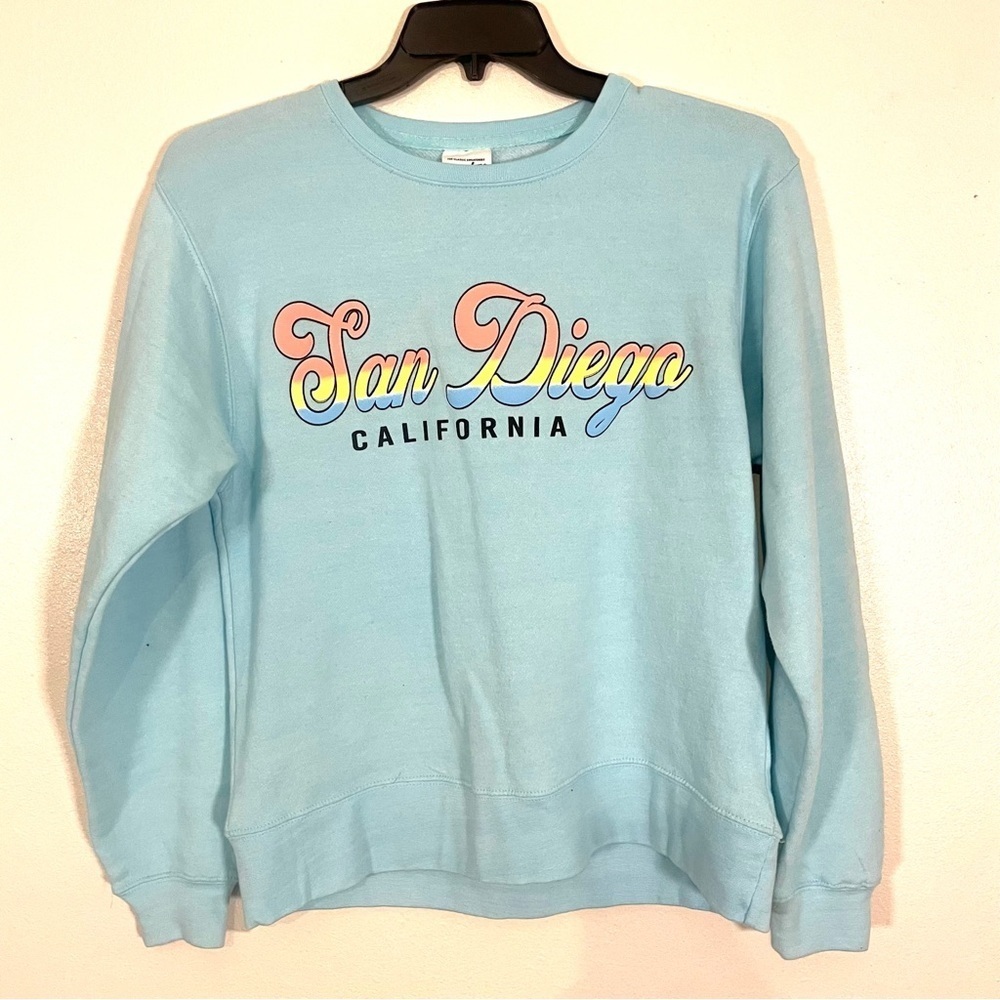 Pacific & Co San Diego CA Fleece Lined Sweatshirt Raised Lettering Turquoise S
